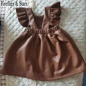 brown little girl leather dress with ruffle size 3T